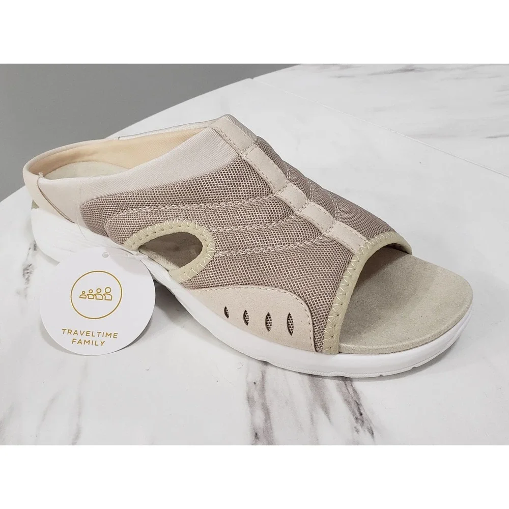 NEW Size 8.5 NARROW‎ Traciee 2 Open Toe Comfort Slide Sandals Tracie Tan Taupe